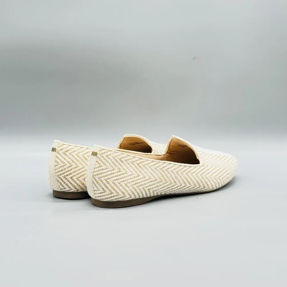 Birdies Shoes Womens 10 Beige Woven Chevron Loafer Flats Slip On Comfort Casual